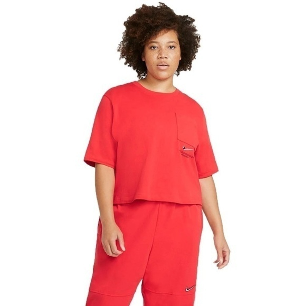 Nike • Solid Red Semi Cropped Swoosh Tee Shirt